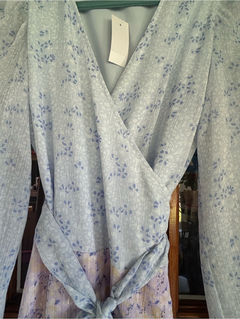 Ann Taylor Light Blue and Lavender Floral Wrap Maxi Dress - Picture 2 of 5